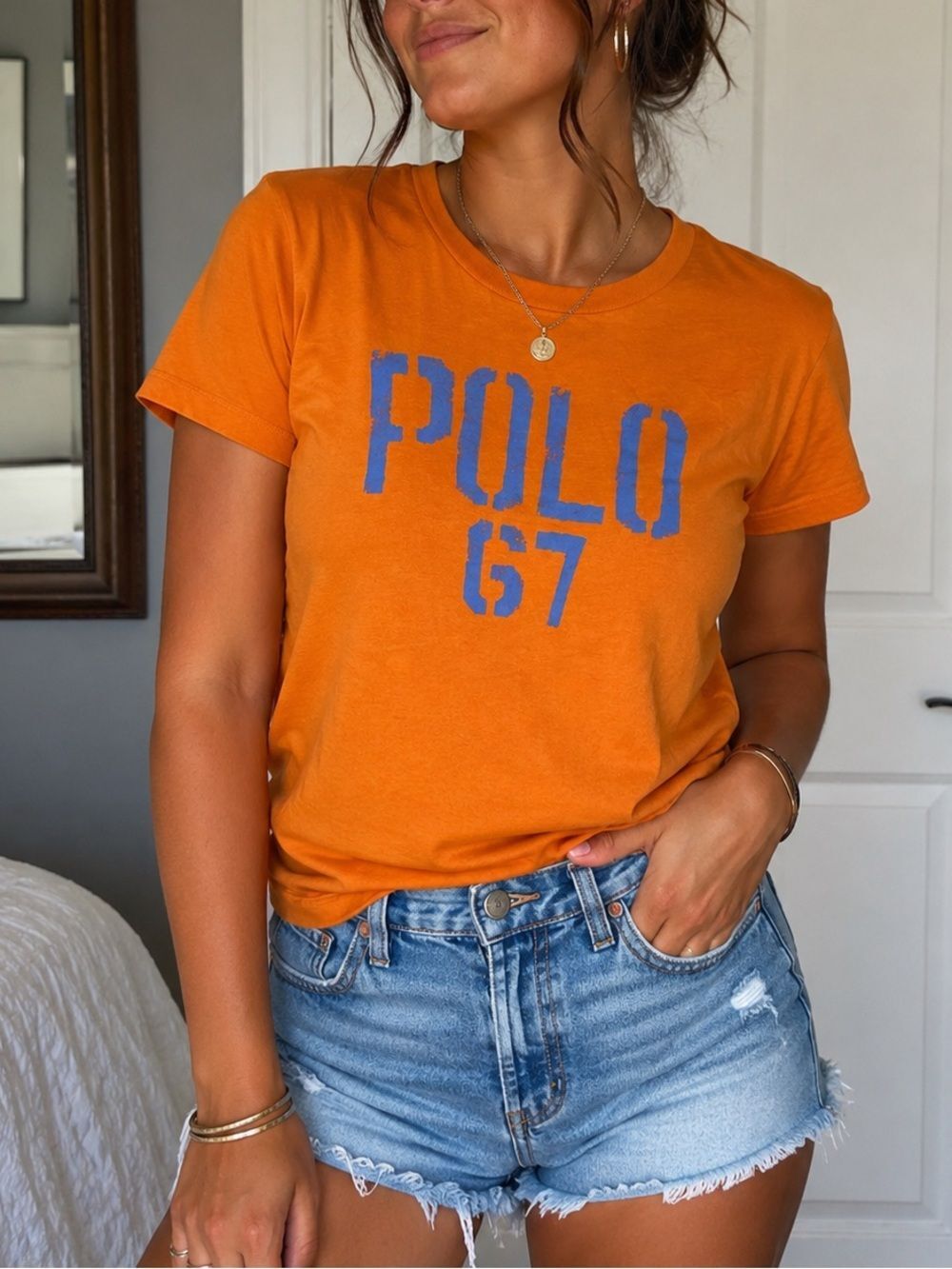 Y2K Polo Ralph Lauren “POLO 67” Orange Blue Graphic Logo Tee Streetwear Skater